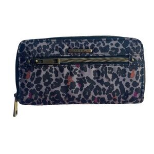 Travelon Zip Around Wallet Leopard Animal Print Taupe Pink RFID Safe